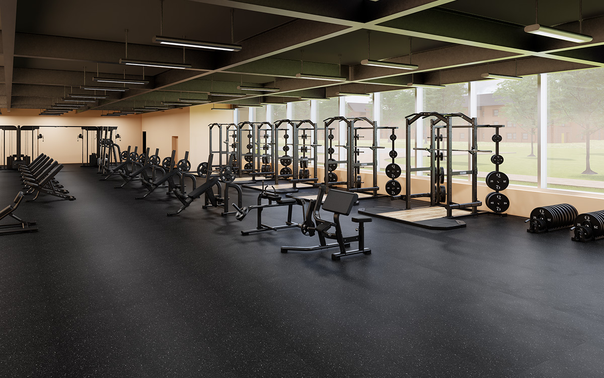 Weight Room with Strength Racks, Benches, Weights